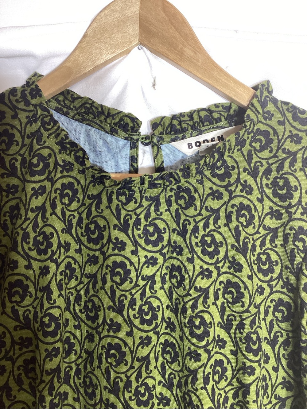 BODEN Green Frill Detail Mini Dress Size 14L - Picture 6 of 12